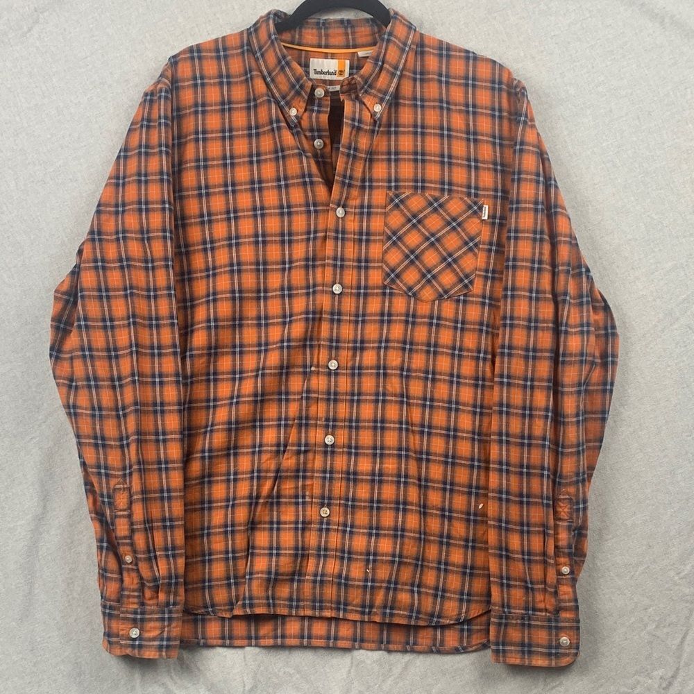 TIMBERLAND | XL Men CASUAL 90S Y2K SLIM FIT VTG LONG SLEEVE | ORANGE BROWN PLAID